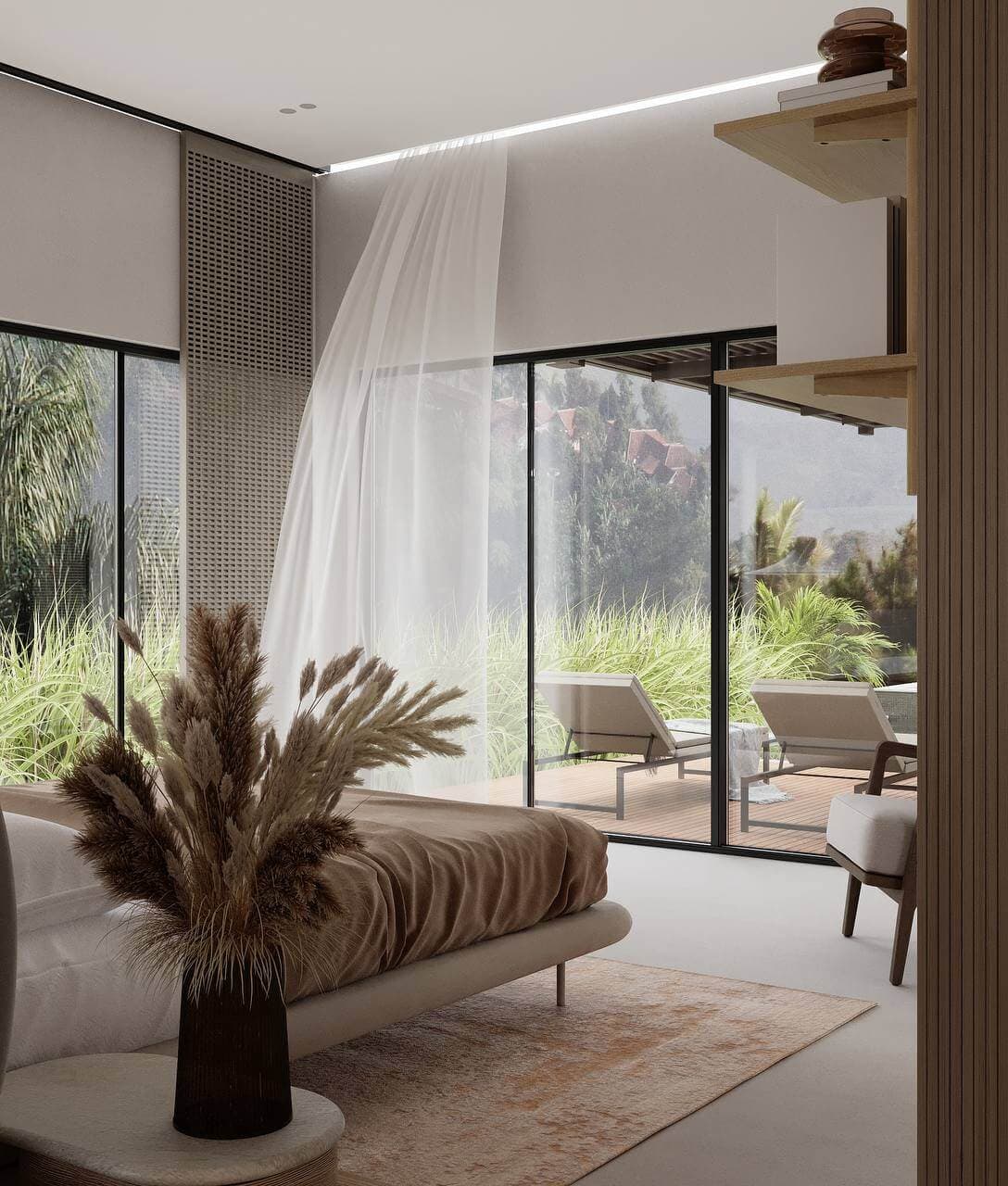 3D visualization — villa bedroom with terrace and mountain view — Frigate Bali